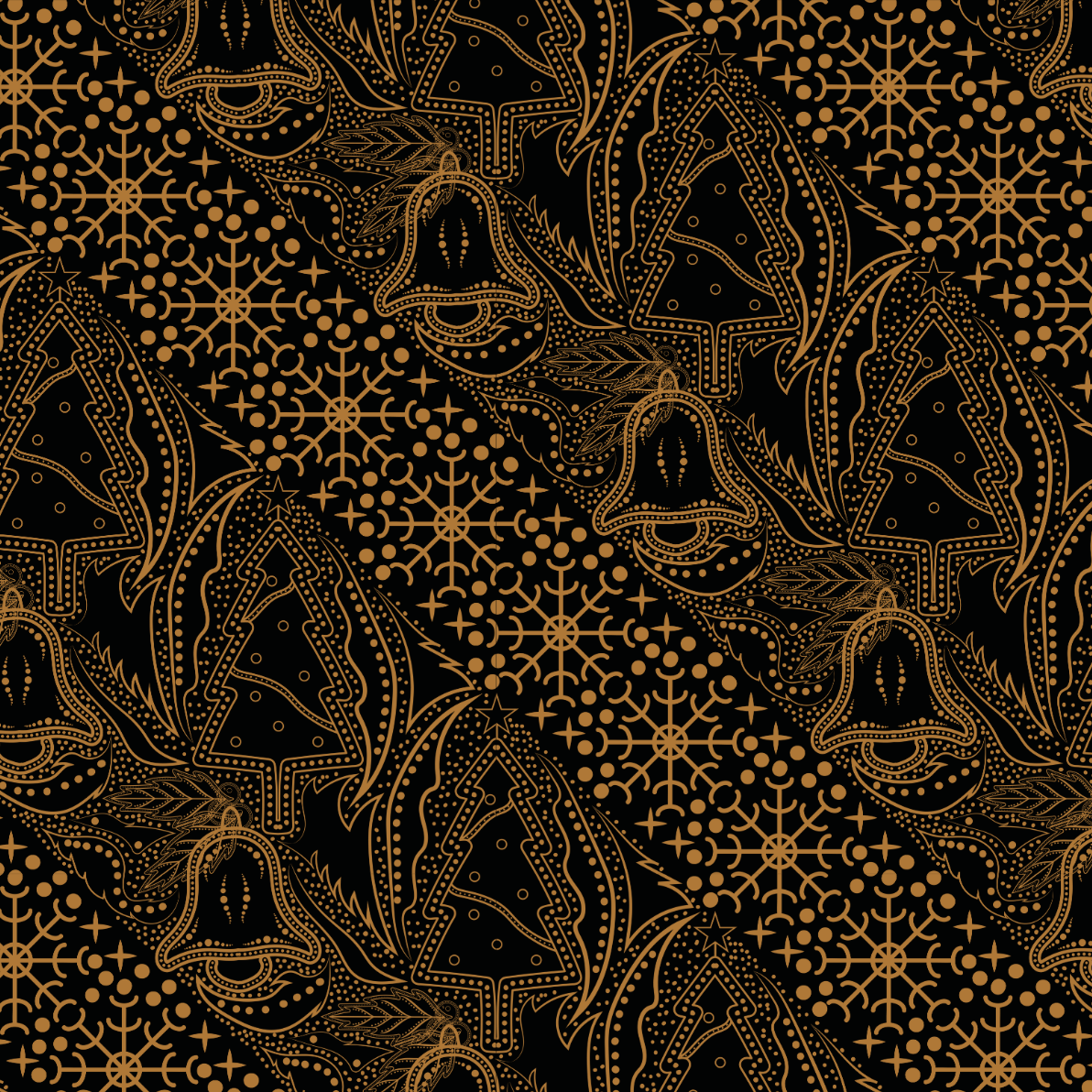 Christmas Prints - Black and Gold Bells