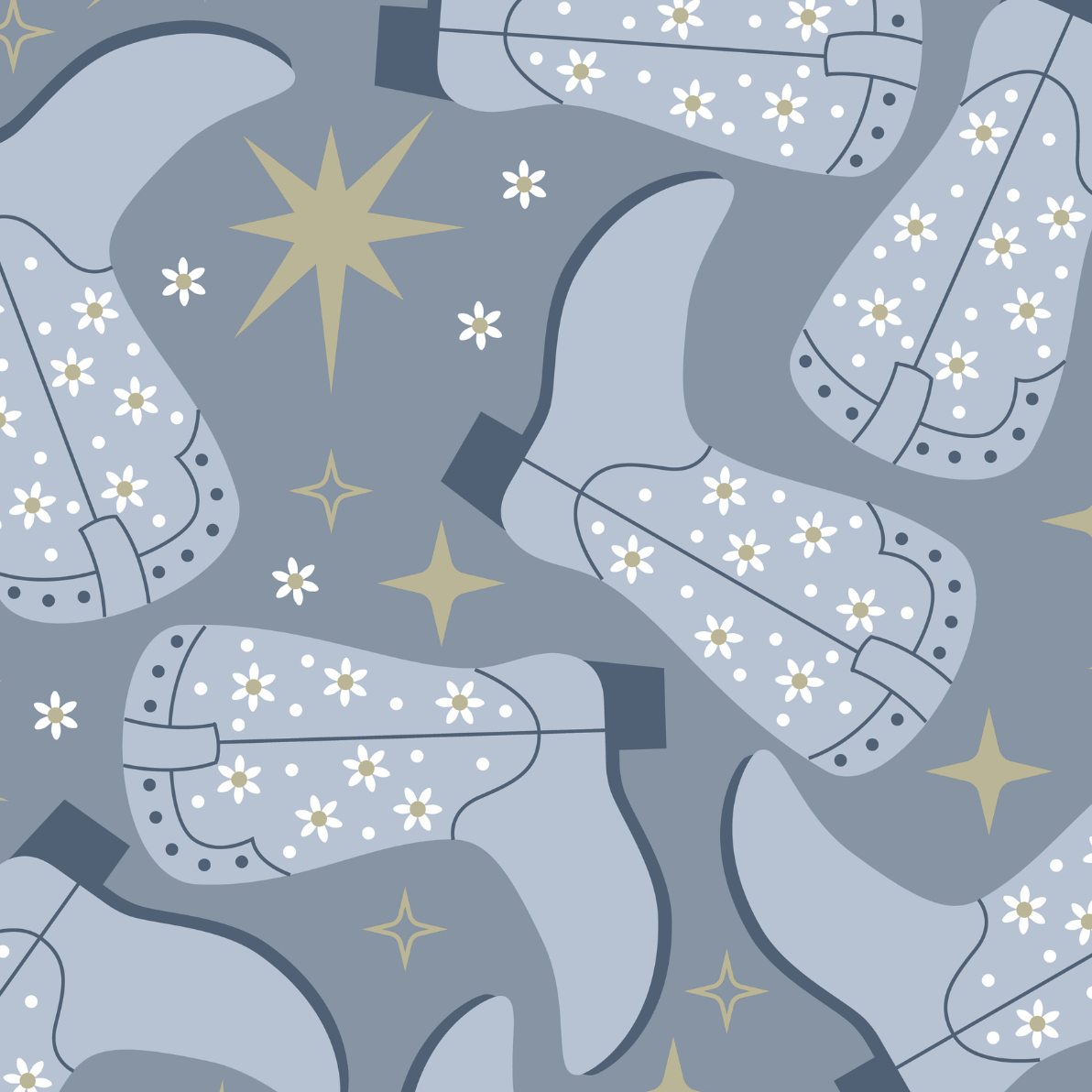 Western Print - Blue Daisy Boots