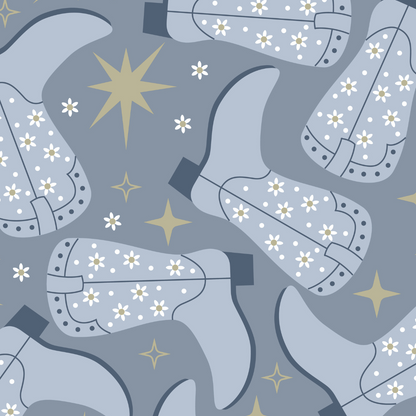 Western Print - Blue Daisy Boots