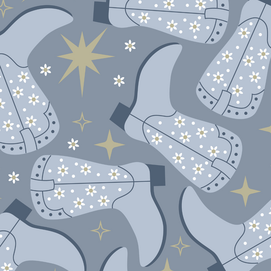 Western Print - Blue Daisy Boots