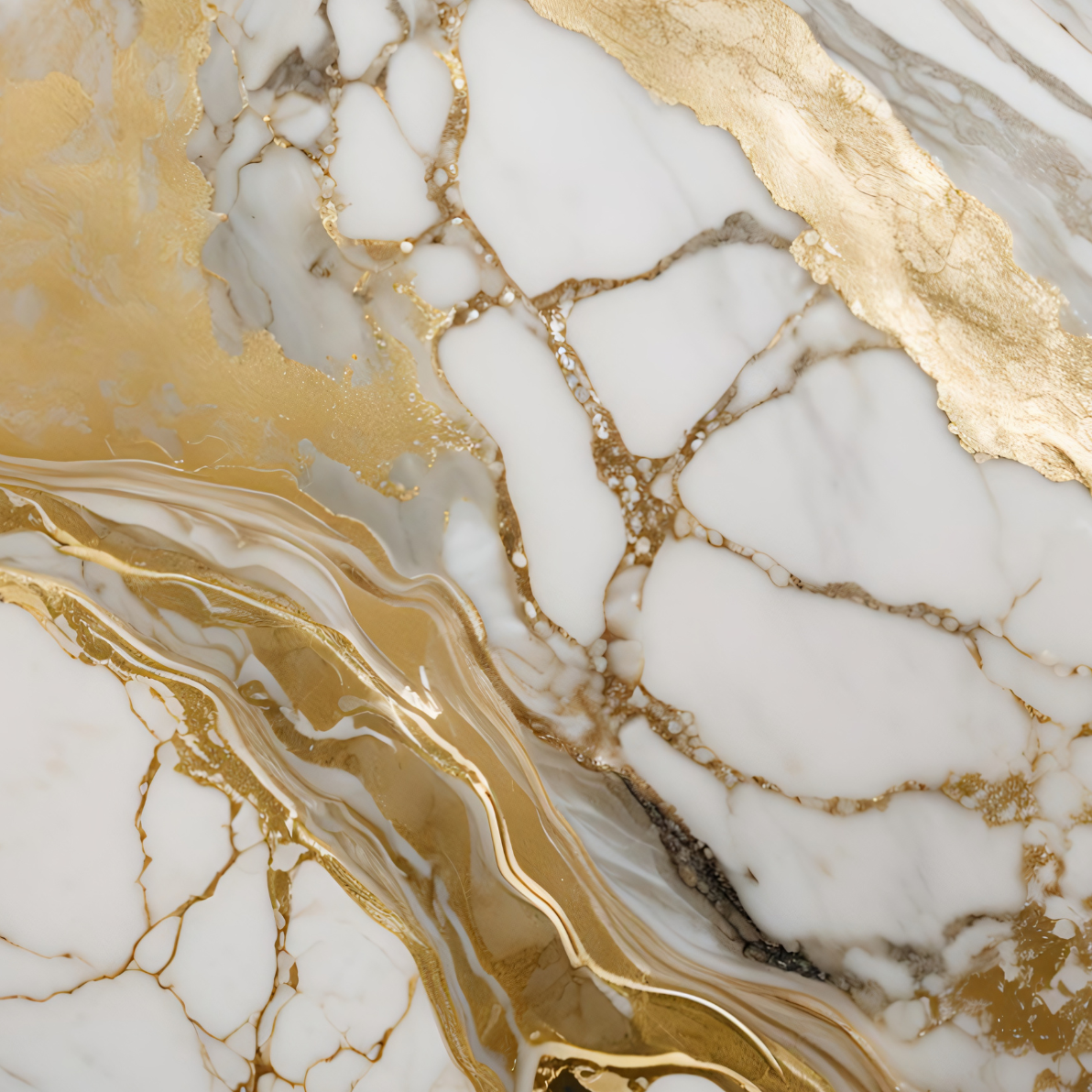 Modern Prints - White and Gold Marble